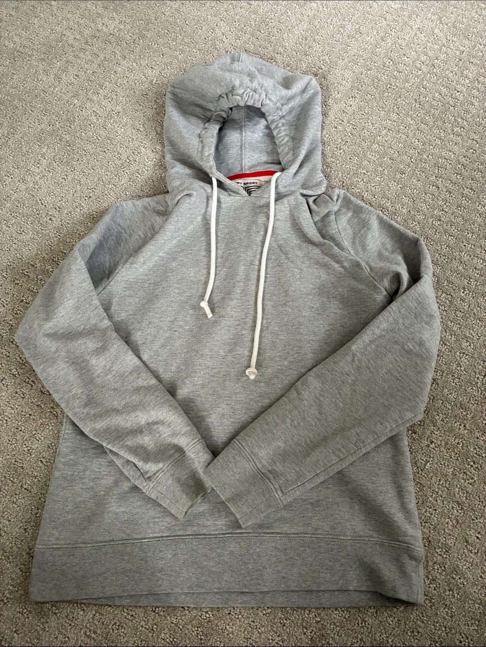 Tory Sport Gray Pullover Hoodie with White Drawstrings